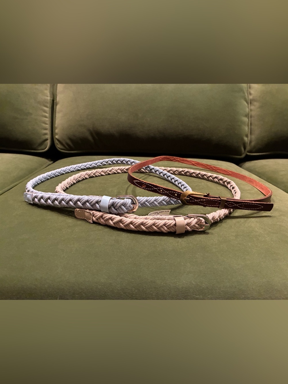 Shanghai Maotong Fashion Co.,Ltd Braided Woven Belts Neutral Beige & Light Blue